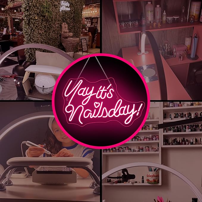 Lucunstar Yay It's Nails Day Neon Sign,Pink Led Light,USB Connectivity Led Neon Sign with Dimming Switch for Home Wall Decor,Girls Room Party Room Decor