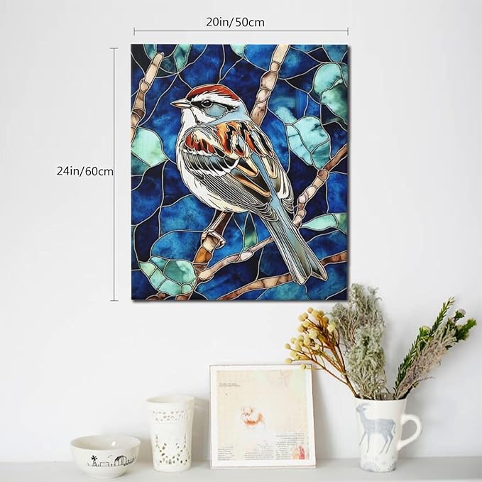 Bird Wall Art For Woman Cute Sparrow Nursery Canvas Wall Decor Vintage Aesthetic Pictures Paintings Prints Artwork Framed Decorations For Bathroom Bedroom Living Room Office Gifts 20" x 24"