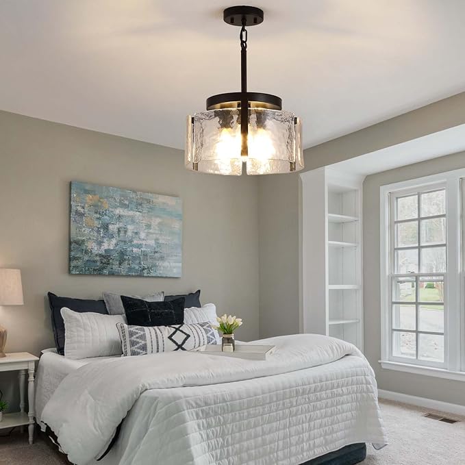 Black Chandeliers for Dining Room Light Fixture, Foyer Lighting Fixtures Pendant Lights Kitchen Island, Adjustable Glass Modern Farmhouse Chandelier for Entryway, Bedroom, Bathroom, Foyer, Living Room