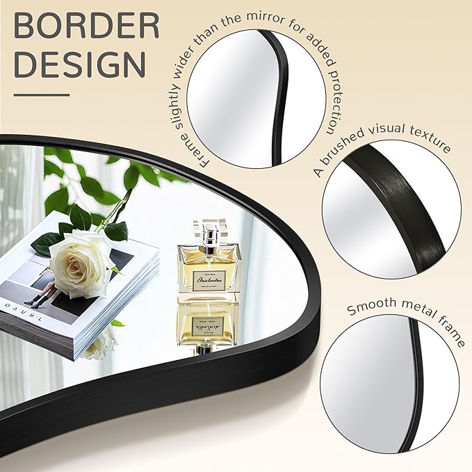 Asymmetrical Wall Mirror 26 * 36 Black Irregular Abstract Shatter-Proof Aluminum Alloy Decorative Wavy Framed Makeuop Mirrors for Bathroom, Bedroom, Cloakroom, Entryway