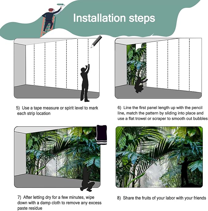 -Rainforest Leaves Fabric Wallpaper Green Trees Mural Bedroom 180" x 115" (Not Peel and Stick)