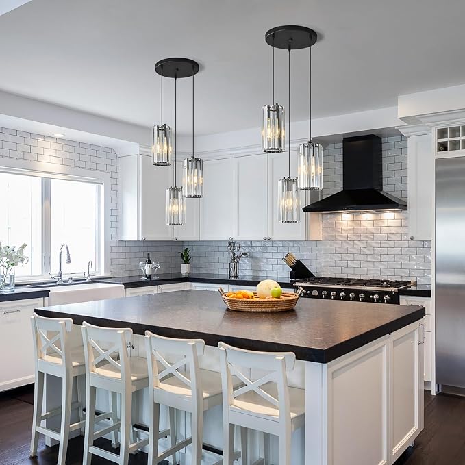 Black Pendant Lighting Modern Pendant Light, Mini Crystal Chandeliers,Adjustable Pendant Light Fixture for Kitchen Island Dinning Room Corridor Bedroom(Black 3-Light)