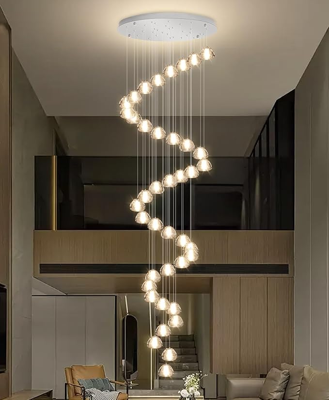 236'' Long Large Crystal Chandeliers LED Chandeliers for High Ceiling Handing Light Fixture for Entrance Hallway Foyer Staircase Lobby Silver