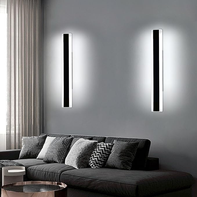 Mikeru 23.6inch Long Led Wall Light, 6000k Cool White Modern Outdoor Wall Light Ip65 Waterproof Black Acrylic Porch Exterior Lighting Fixtures, Exterior Wall Mount Lights for Garage Front Door