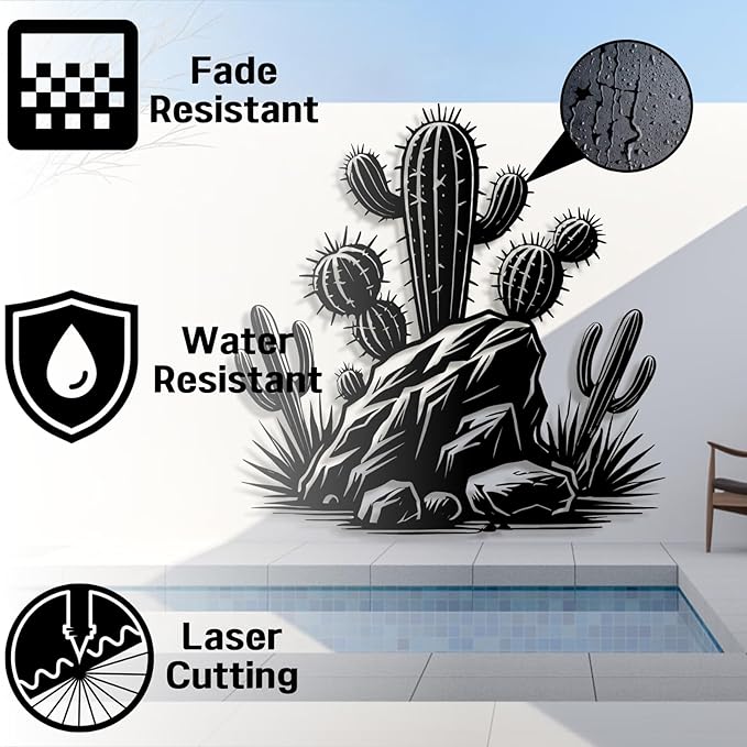 Metal Cactus Wall Decor,Southwestern Wall Art Metal,Metal Desert Wall Art,Metal Cactus Outdoor Decor,Natural Themed Home Decor,Metal Cactus Yard Art (Style 1, 47 L" x 47 W" / 120 x 120 cm)