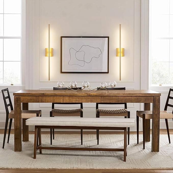 Battery Operated Wall Sconces with Remote Control, Dimmable Wall Sconces Set of Two, 350°Rotate, 3000K LED Gold Wireless Wall Light for Living Room, Hallway, Bedroom, 40.1 Inch (2 Pack)