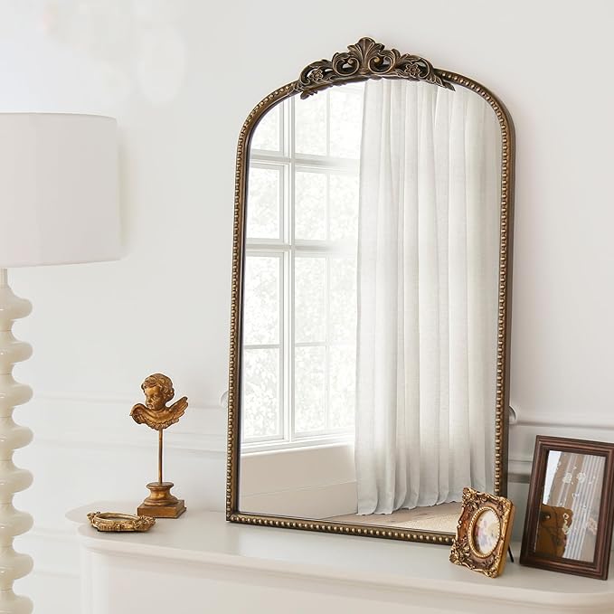 Micasso Vintage Wall Gold Mirror: 31"x 19" French Baroque Antique Mirror - Traditional Ornate Decorative Arched Mirrors for Wall/Bathroom/Entryway/Fireplace/Hallway - Home Decor for Living Room