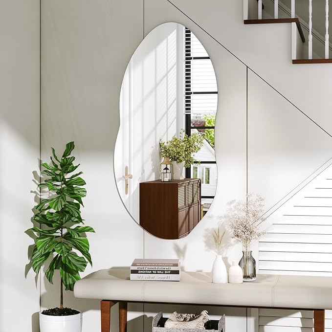 38'' x 22'' Irregular Wall Mirror, Asymmetrical Vanity Mirror for Bathroom, Living Room, Bedroom, Entryway, Modern Wavy Shape for Home Decor Hanging
