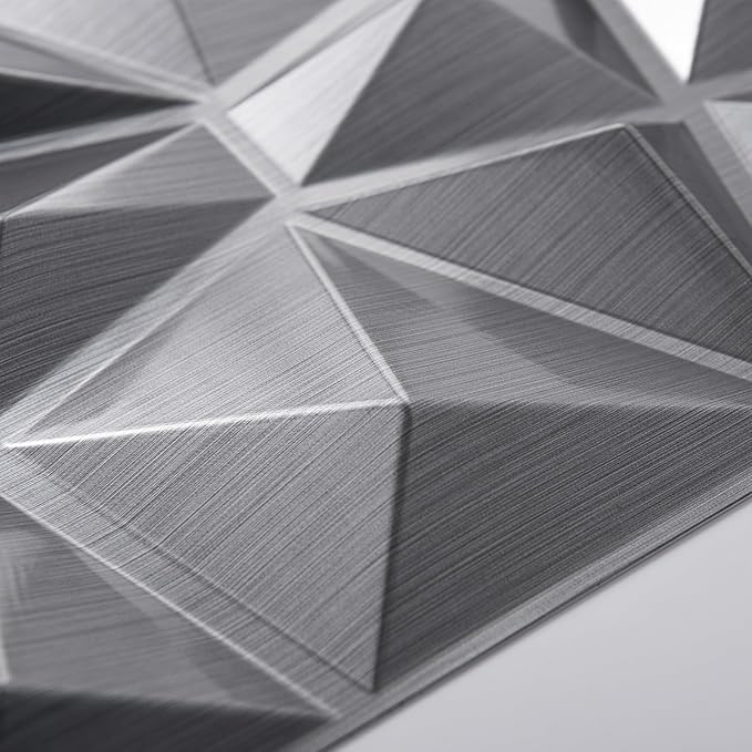 Art3d 3D Diamond Design Paneling for Interior Decor, Living Room, TV Wall Background, Bedroom, Gaming Setup, 11.8" x 11.8", Silver, 33 Pack