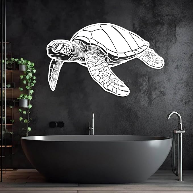 Veplsur Metal Turtle Wall Art, Metal Coastal Turtle Decor, Turtles Wall Decor, Large Turtles Art, Ocean Wall Hanging, Marine Biology Beach Hanging for Bathroom Bedroom (Silver, 24"x15"|60x38cm)