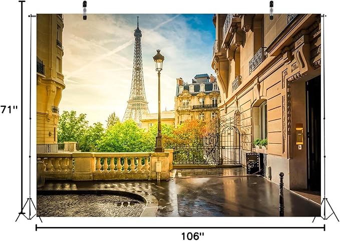 BELECO 9x6ft Fabric Paris Eiffel Tower Backdrop Summer Street View European Famous Building French City Landscape Background Paris Theme Party Decor Wedding Photography Wallpaper Photo Studio Prop