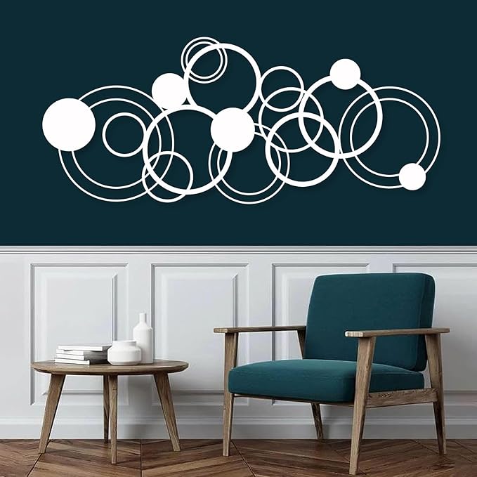 Abstract Circles Metal Wall Art, Geometrical Metal Wall Decor, Gold Circle Decorations, Circular Geometric Artwork, Large Rectangle Sign, Modern Minimalist Home Decor (Black, 53"x22" | 135x57cm)