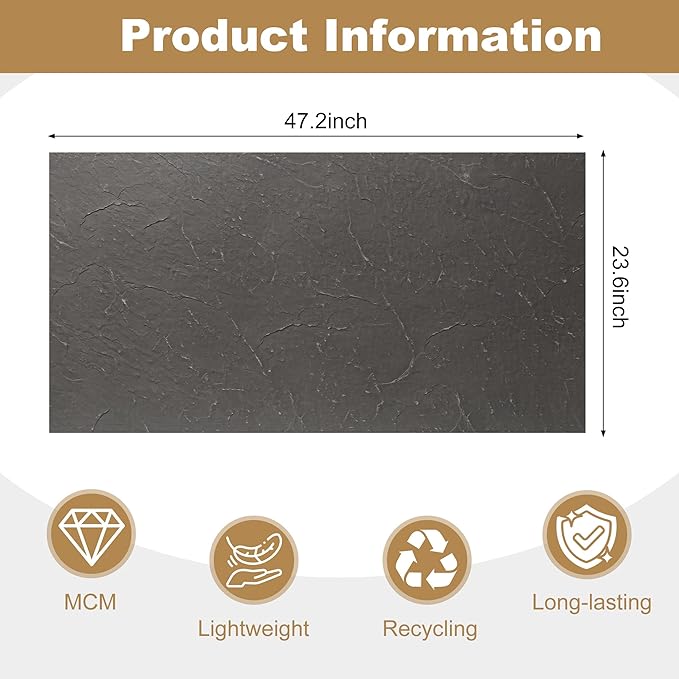 KASARO 3D Faux Stone Wall Panels, 4 PCS MCM Flexible Wainscoting Panels for Exterior/Interior Decor, Modified Clay Material, Accent for Home, Art, Commercial, Stone Black, 47.2 × 23.6 inch