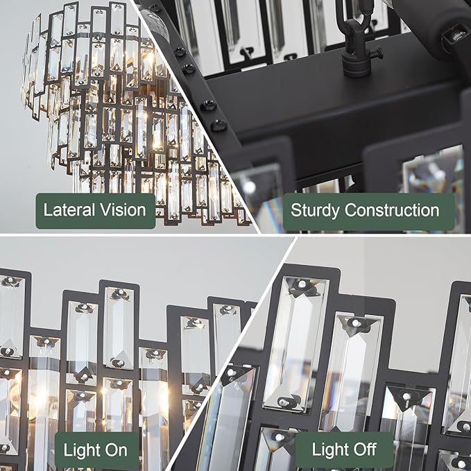 Rectangle Chandeliers for Dining Room - 17 Lights Rectangular Linear Chandeliers in Black