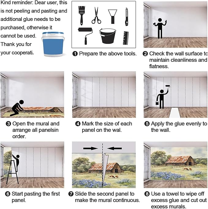 Oak Grove Mural Wallpaper, Vintage Farm Murals, Modern Watercolor Wall Art Murals Wallpaper for Living Room Bedroom Home Decor Mural - 118" W x 82.35" H (Not Peel Stick)