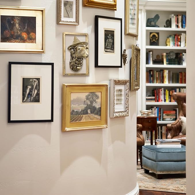 Animal Heads Wall Decor (Includes Metal Frame) Resin Animals Sculptures Head Wall Hanging Decoration Gold vintage Wall Sculpture for Living Room Bedroom Office(Sheep)