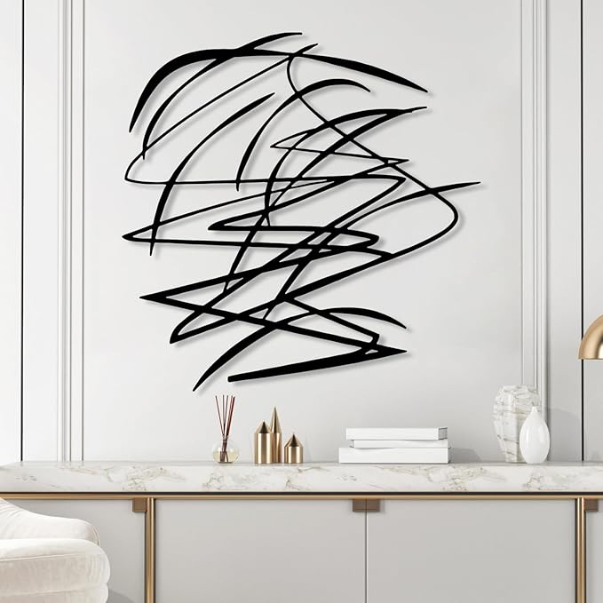 Abstract Metal Wall Art, Geometric Modern Decor, Minimalist Wall Artwork, Luxury Style Sculpture, Creative Gallery Decorations, Decor for Living Room, Entryway, Bedroom, Black Large Elegant Sculpture