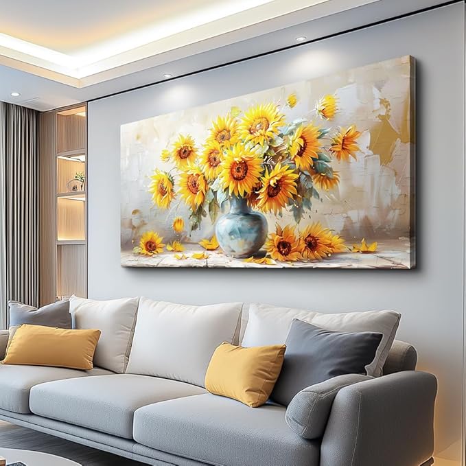 MHARTK66 Canvas Large Flower Field Paintings For Bedroom 30 X 60 Wall Art For Living Room Farmhouse Sunflower Wall Decor Kitchen Pictures Vintage Art Prints Artwork For Walls Petal Home Wall Art