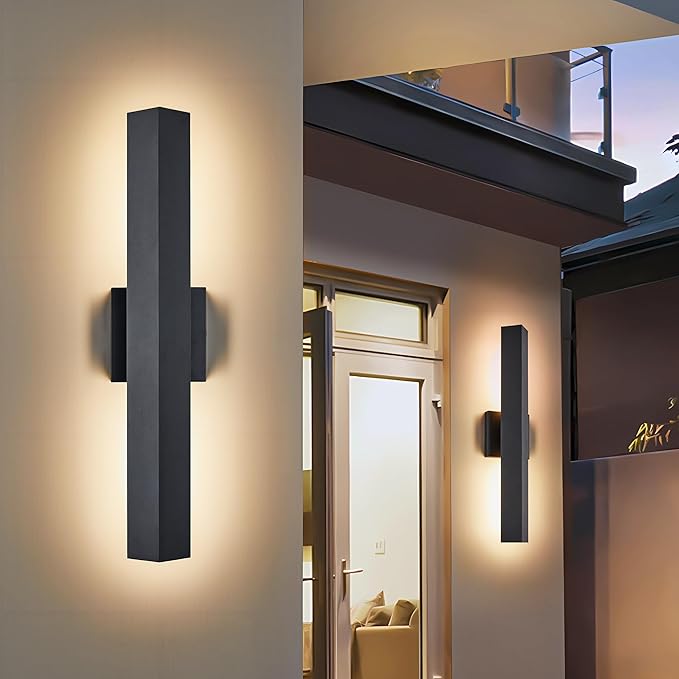 Modern Minimalist Outdoor Waterproof LED Wall Sconce with Built-in 20W LED Warm White Light Source, Fully Sealed V-Shaped Aluminum Cover, Can Be Mounted Outdoors or Indoors at Any Angle.