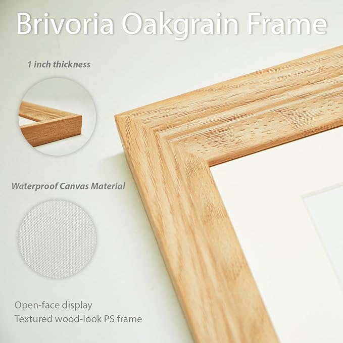 Brivoria Framed Coastal Canvas Wall Art Gallery Decor 13x16 Inch Faux Wood Frame with Mat for Bedroom Hallway or Cottage Display Gallery Nautical Print – Rocky Coast