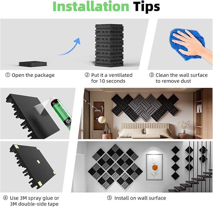 36 Packs Self-Adhesive Sound Proof Foam Panels,12 X 12 X 2 inches Acoustic Foam,High Resilience Sound Proofing Padding for Wall,Sound Absorbing Panels Suitable for Home,Studio,BlackGray