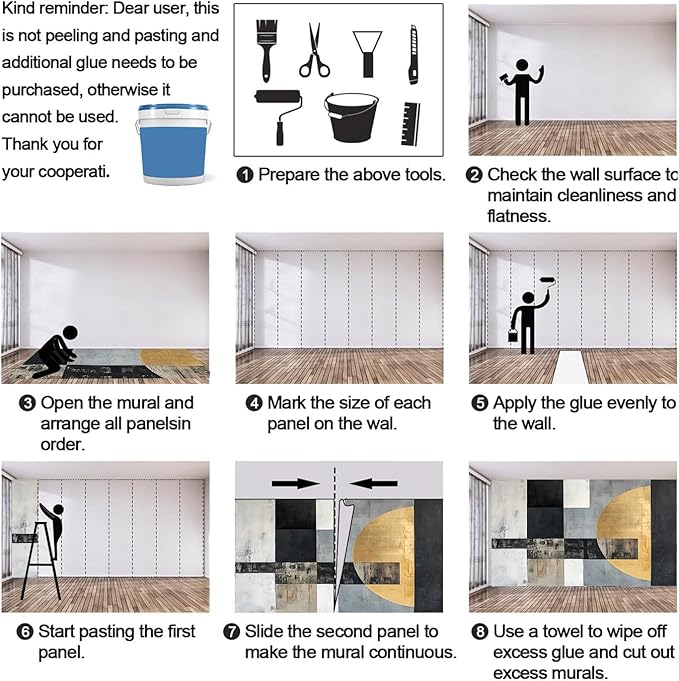 Nordic Light Luxury Wall Mural Bedroom - 79" x 79" Mural, Black Grey Gold Geometric Wallpaper for Living Room, Modern 3D Wall Murals, Geometric Murals Wallpaper (Not Peel and Stick)