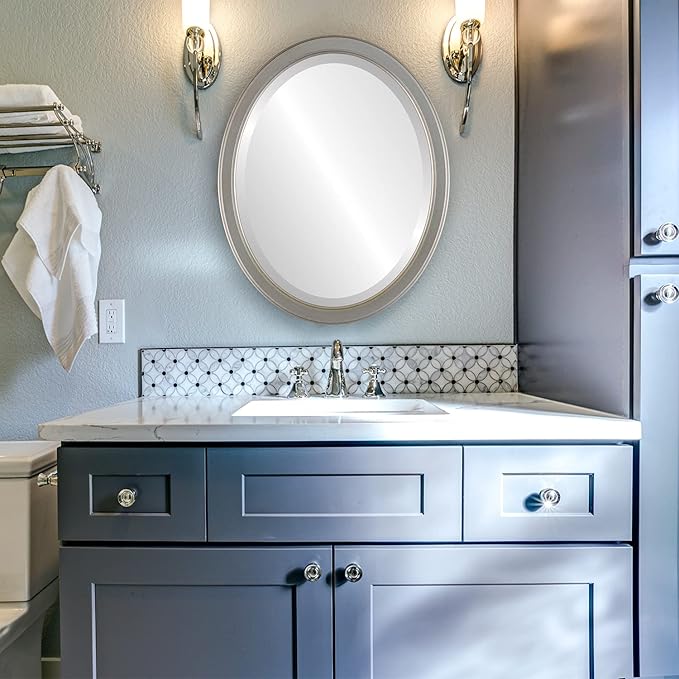 OVALCREST Oval Beveled Wall Mirror for Home Decor - Toronto Style - Silver Shade - 22" x 18"