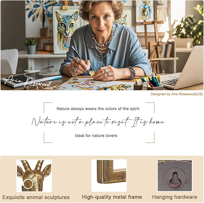 Newinhome Animal Heads Wall Decor (Includes Metal Frame) Resin Animals Sculptures Head Wall Hanging Decoration Gold vintage Wall Sculpture for Living Room Bedroom Office(Antelope)