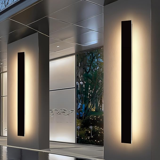 Mikeru Upgraded 2 Pack 71" Modern Outdoor Wall Sconce, 4.3" Wide IP65 Waterproof Exterior Light Fixtures Cover US Junction Box, 3000K/4500K/6000K 3-Color Temp LED Porch Lights for Garage, Patio