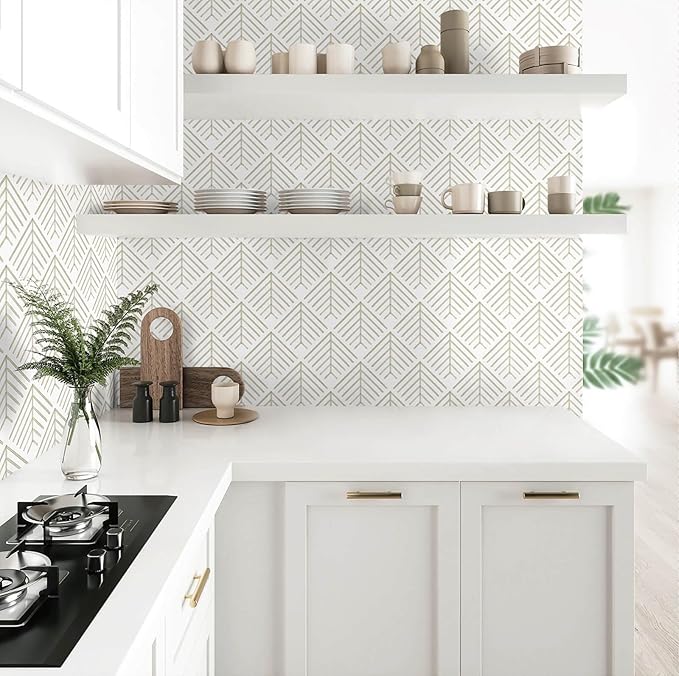 Heroad Boho Peel and Stick Wallpaper Beige Renter Friendly Wall Paper Peel and Stick Modern Contact Paper Neutral Geometric Wallpaper for Bedroom Bathroom Cabinets Decor Vinyl Waterproof 17.3"x393"