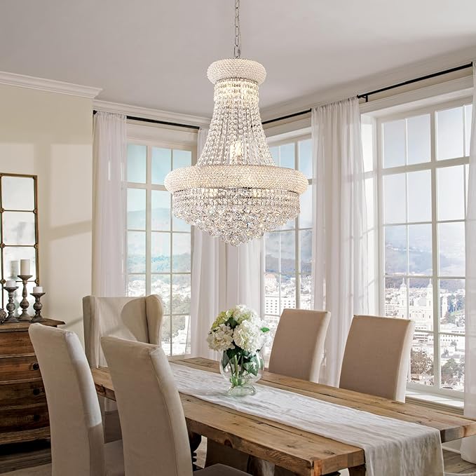 12 Lights Chrome Finish Empire Crystal Chandelier Lighting for Dining Room Living Room Foyer Hallway Bedroom Entryway (Dia 22'')