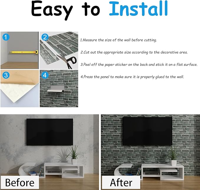 3D Wall Panels Peel and Stick in Green,10 PCS XPE Foam 3D Wallpaper, Faux Brick Wall Panels for Bedroom, Stairs, Kitchen