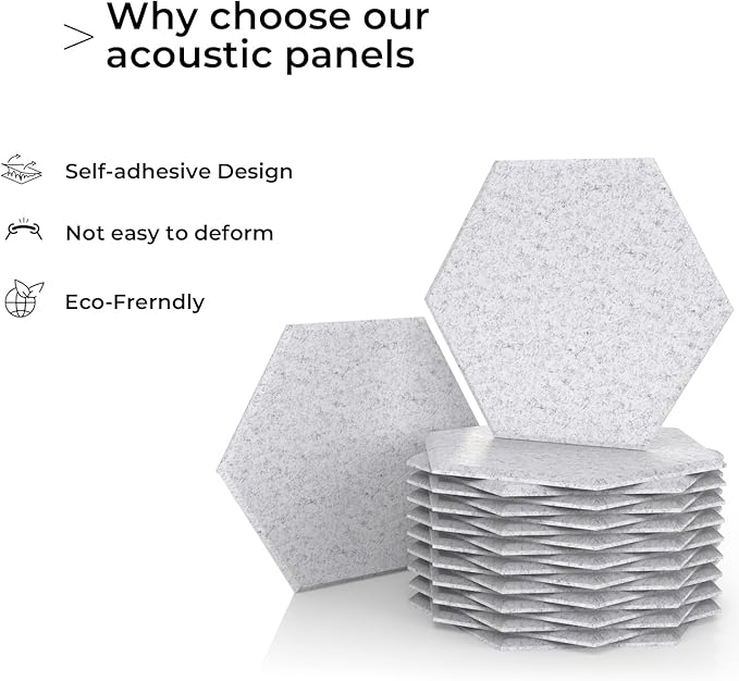 18 Pack Grey Hexagon Self-Adhesive Acoustic Panels-12"X10"X 0.4" Soundproof Wall Panels, High-Density Sound Absorbing for Studios, Offices, and Home Theaters