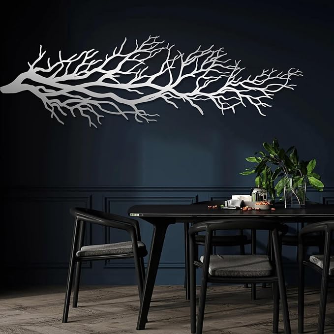 Metal Tree Branch Wall Art, Dry Ivy Nature Sculpture, Large Home Decor Sign, Housewarming Gift (9"x30"|23x76cm, Black)