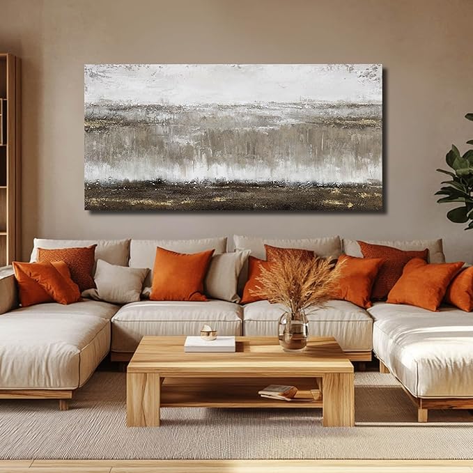 Canvas Wall Art - Abstract Wall Decor for Living Room - Grey Pictures Black and White Artwork for Walls Posters Aesthetic Office Home Bederoom Decorations 29x58 in