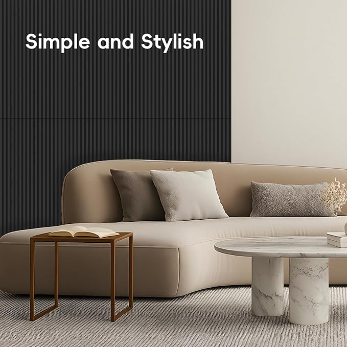 18Pack WPC Wainscoting Panels, 48.2 x 6.2 Inches 3D Accent Wall Panels for Interior Wall Decor, Fluted Wood Paneling for Living Room, TV Background, Office, Bedroom(Matte Black)