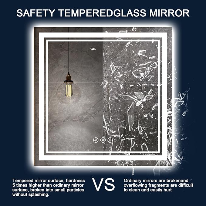38x38 Inch LED Bathroom Mirror with Lights, Backlit and Front Lighted Bathroom Mirrors for Wall, Anti-Fog Dimmable Memory Shatterproof LED Vanity Mirror for Bathroom