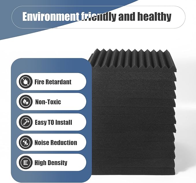 50 Pack Acoustic Foam Panels,Premium Sound Proof Foam Panels Black,Soundproof Wall Panels, High Density Acoustic Panels,Sound Absorbing for Studio Office Home, 12 x 12x 1Inch