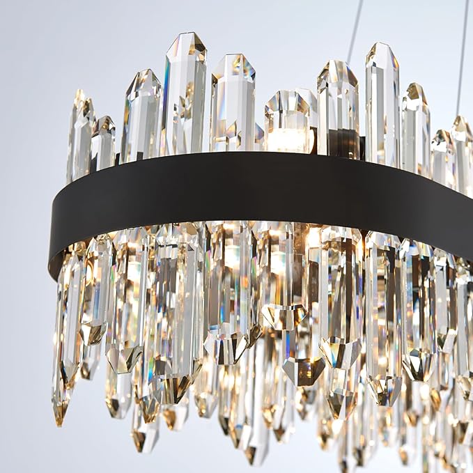 Black Oval Crystal Chandelier L45.3 inch, 24-Lights Chandeliers Modern Crystal Chandelier Pendant Light Fixture G9 Lights Pendant Ceiling Light for Dining Living Room Kitchen Island