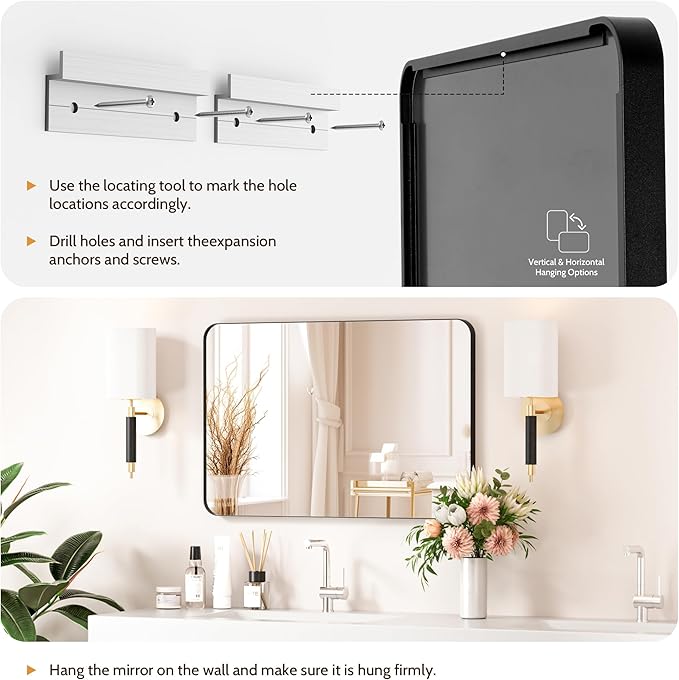 Black Bathroom Mirror 60X30 Inch Bathroom Vanity Mirror for Wall, Metal Frame Large Mirror, Tempered Glass, Modern Wall Mirror for Bathroom, Farmhouse, Horizontally or Vertically Hanging