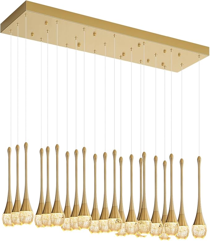 24-Lights Rectangular Chandelier Crystal Raindrop Chandeliers Flush Mount Ceiling Light for Dining Room Living Room High Ceiling Chandelier for Staircase Foyer Entryway Gold Chandeliers