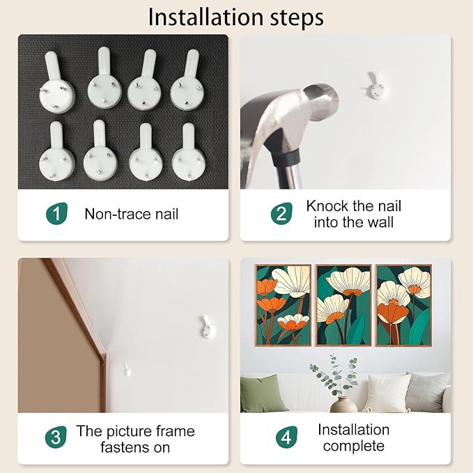 CHDITB Modern Floral Framed Canvas Wall Art Set, Nature Flowers Wall Decor, Abstract Orange Flower Artwork, Wildflowers Picture, Vintage Green Art Prints for Living Room, Bedroom, Office 16"x24"x3