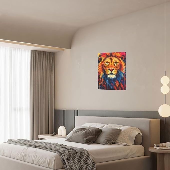Banksy Lion Wall Art Lion Pictures Street Graffiti Canvas Wall Decor Painting Print Animal Home Modern Artwork Decorations Framed for Living Room Bedroom Bathroom Office 12"X16"