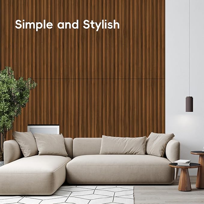 18Pack WPC Wainscoting Panels, 48.2 x 6.2 Inches 3D Accent Wall Panels for Interior Wall Decor, Fluted Wood Paneling for Living Room, TV Background, Office, Bedroom (Teak)