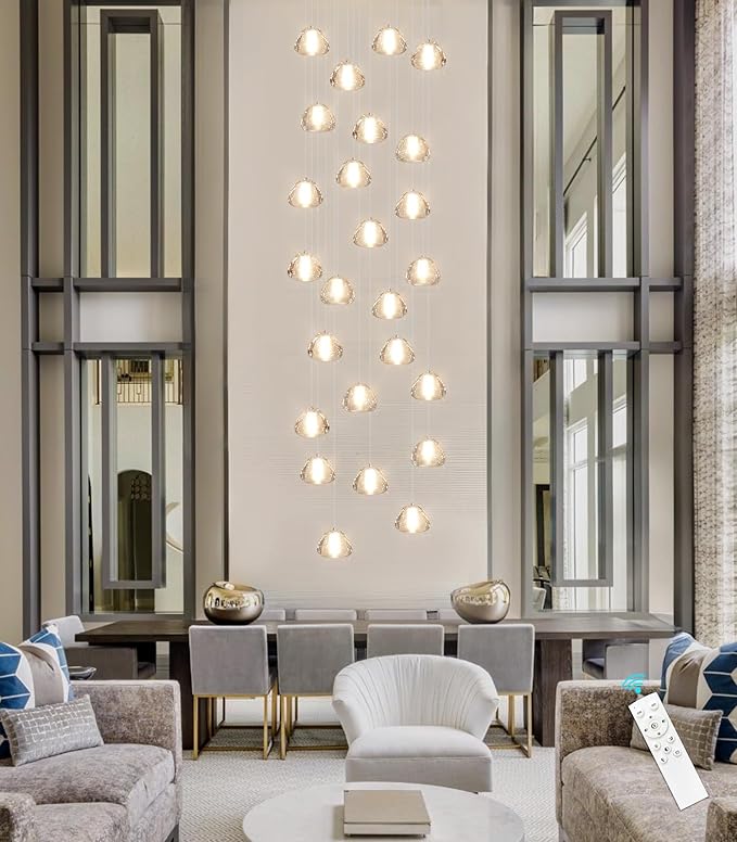 25-Lights Modern Crystal Chandeliers for Staircase LED Handing Light Fixture for Foyer Hallway