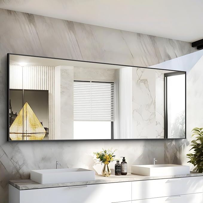 30x72inch Bathroom Mirror, Black Rectangle Mirror with Thin Frame, Large Rectangular Wall Mirrors for Bathroom, Living Roomm, Hair Salon, Big Farmehouse Mirror Hang Horizontal/Vertical