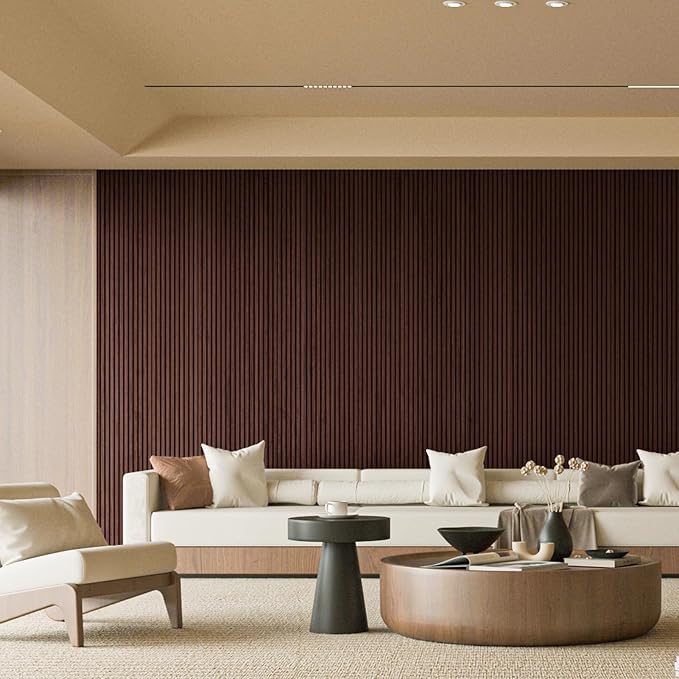 Art3d Slat Wood Wall Paneling for Interior and Ceiling Decoration - Pack of 4pcs + 1pc End-Trim, Size 108 x 5.7in.- Walnut