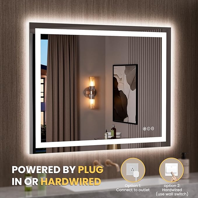 LOAAO 39.4"x31.5" LED Mirror for Bathroom, Lighted Bathroom Mirror with Lights, Anti-Fog, Dimmable, Memory Function, Easy to Install, Clear Reflection