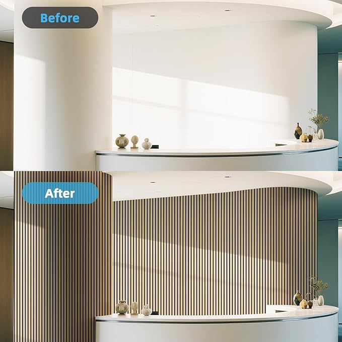 Art3d Acoustic Wood Slat Wall Panel with Roll-Flat Design - 95.3 x 23.8 Inch Sound Absorbing Panels for Living Room Columns Corridor Curved Wall Decor, 1-Pack Oak