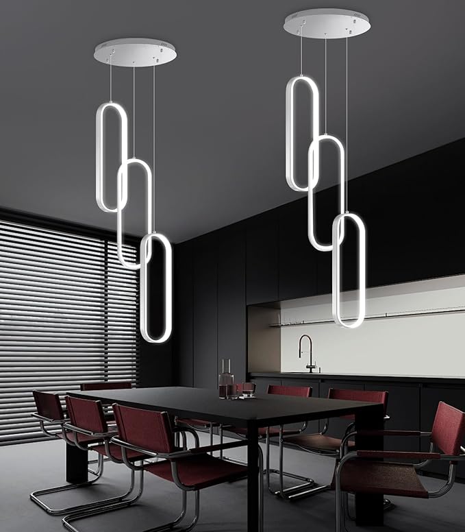 Modern Ring Chandelier LED Dimmable Ceiling Light for Kitchen Island Living Room Staircaes Dining Room Silver